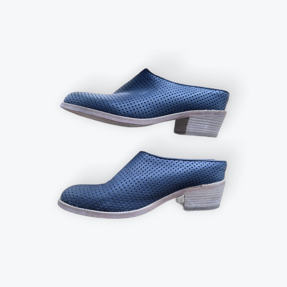 Navy Perforated leather Women's Mules